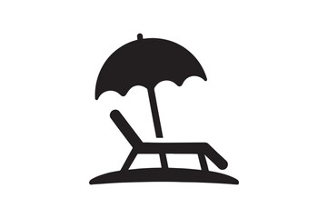 Beach resort umbrella icon silhouette vector art illustration on white background