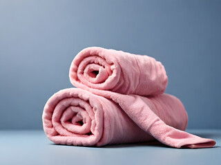 pink towel on a blue background