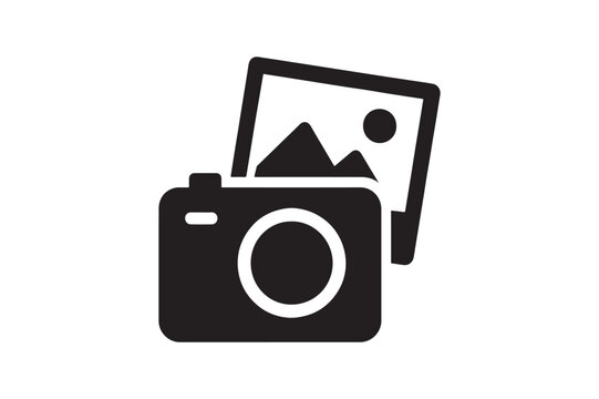 Camera and photo snapshot silhouette vector art illustration on white background
