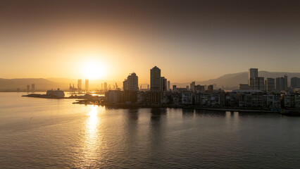 Fototapeta premium A magnificent morning view of Alsancak, izmir. Good morning izmir, Turkey. Aerial shot.
