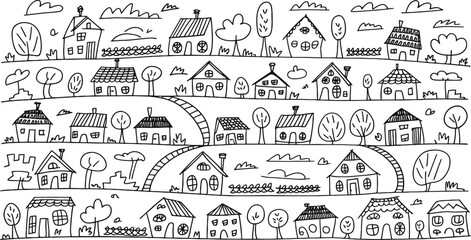 Doodle Town Map with Buildings and Roads