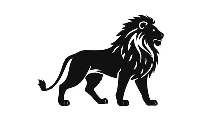 Lion silhouette vector, wild animal art, majestic lion illustration, powerful predator logo, black lion design