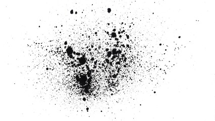 Black ink splashes and drops isolated on white background. Black ink splatter pattern, black watercolor splash, black ink stains, spots, dots.
