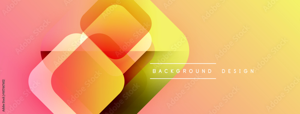 Poster abstract geometric shapes overlap. gradient colors blend from pink to yellow. modern design element 