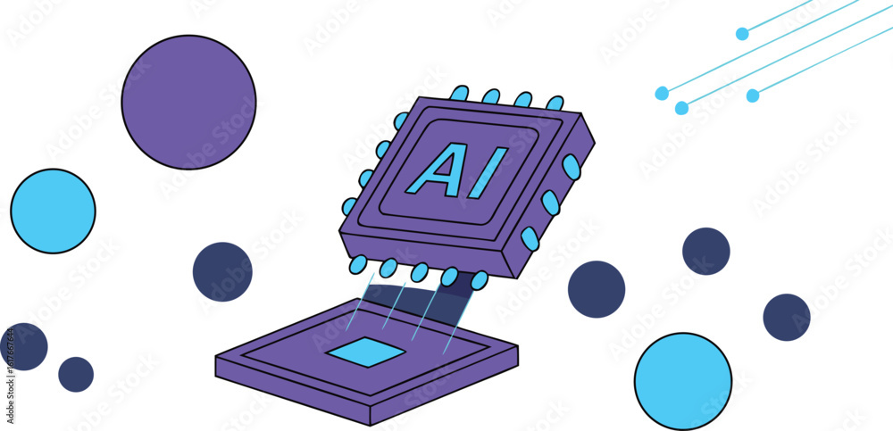 Poster artificial intelligence chip illustration with futuristic elements on transparent background