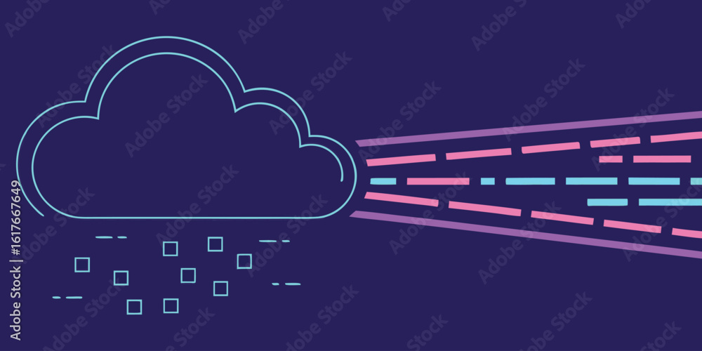 Poster stylized cloud with data stream on blue background