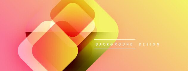 Abstract geometric shapes overlap. Gradient colors blend from pink to yellow. Modern design element for backgrounds, presentations.