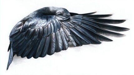 Detailed crow wing feathers