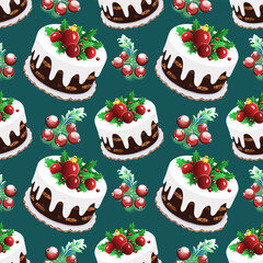 Christmas Cake Illustration on Blue-Green Background