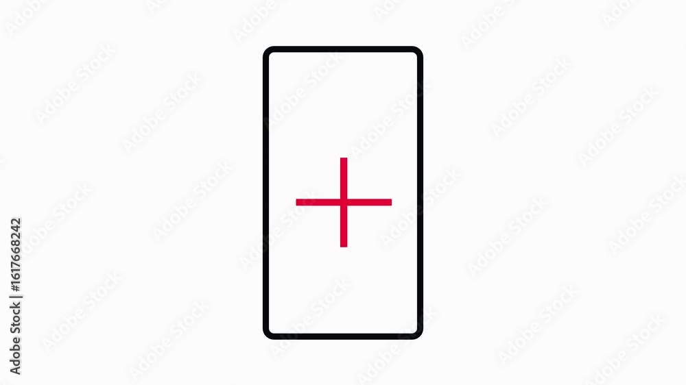 Poster red plus on tablet. simple and modern graphic. minimalist graphic of a tablet with a red plus symbol
