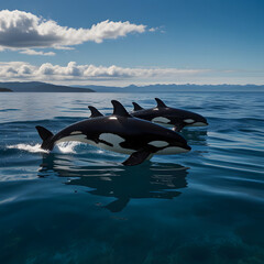Whale jumping in the sea , Bigg's orca whale in the sea