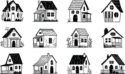 Doodle House Icons Vector Collection