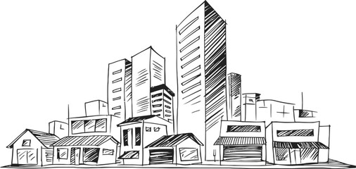 Modern Cityscape Line Drawing Vector Art