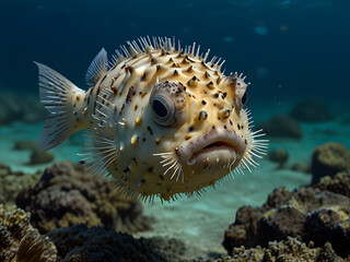 puffer fish in aquarium , puffer fish in the sea