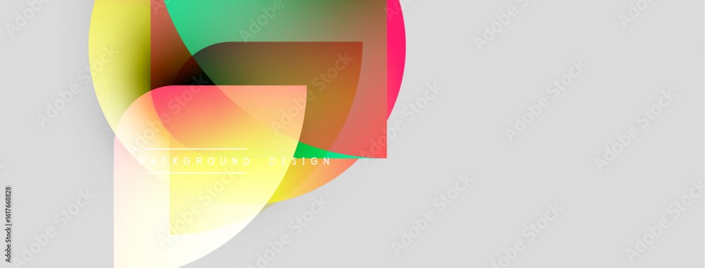 Poster abstract colorful shapes overlap, creating dynamic visual effect. light gradients blend into white s
