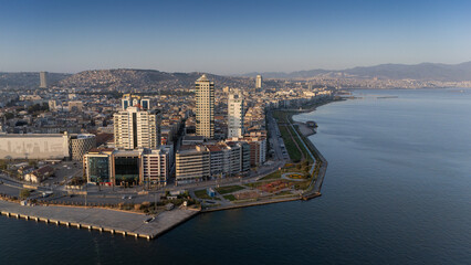 A magnificent morning view of Alsancak, izmir. Good morning izmir, Turkey. Aerial shot.