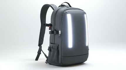 Gray backpack with reflective strips