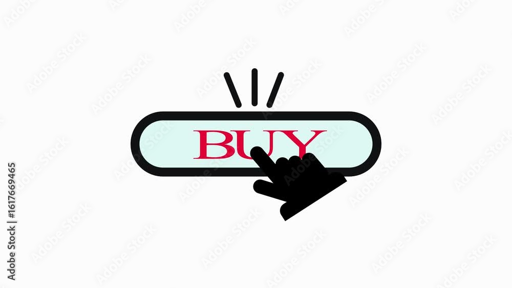 Aufkleber click-to-buy animation with finger tap and purchase confirmation visual. animated finger clicking bu