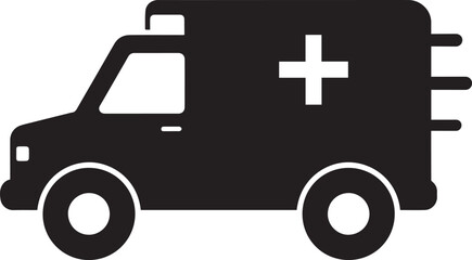 Ambulance Rushing Silhouette in Black | Emergency Vehicle Icon