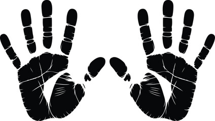 Handprints of a man, a woman, a child. Vector silhouette on white background Pro Vector