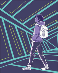 "Futuristic Sci-Fi Neon Lines Background &ndash; Glowing Abstract Digital Wave in Blue and Purple"