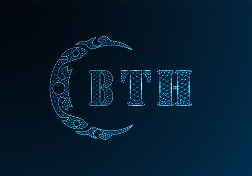 Low poly letter logo BTH design. BTH letter logo low poly vector design on blue color gradient background. BTH logo low poly design