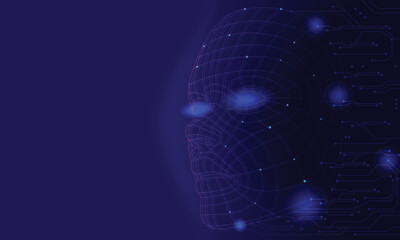 Artificial Intelligence AI Concept with Digital Wireframe Face Technology Futuristic Background illustration