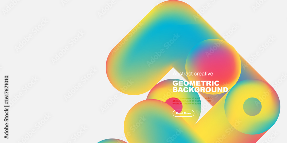 Poster vibrant overlapping shapes create dynamic abstract background. colors blend, forming fluid geometric