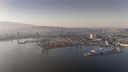 A magnificent morning view of Alsancak, izmir. Good morning izmir, Turkey. Aerial shot.
