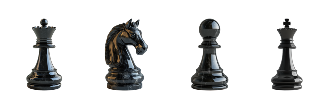 Black Chess Pieces. Strategy And Intellectual Challenge In Board Games Isolated On Transparent Background
