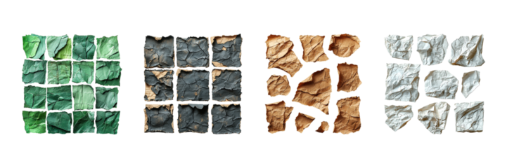 Torn Paper Textures In Various Colors. Creative For Design And Art Projects Isolated On Transparent Background