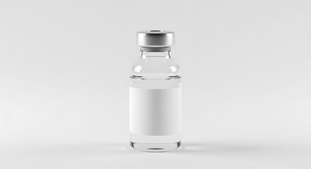 Clear glass vial with silver cap isolated on white background