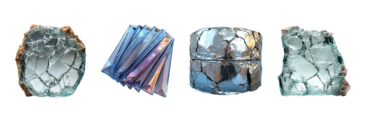 Crystalline And Metallic Structures. Abstract Art And Material Science Isolated On Transparent Background