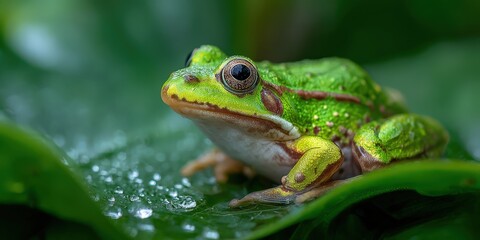 Fototapeta premium Vivid Green Tree Frog in Natural Habitat