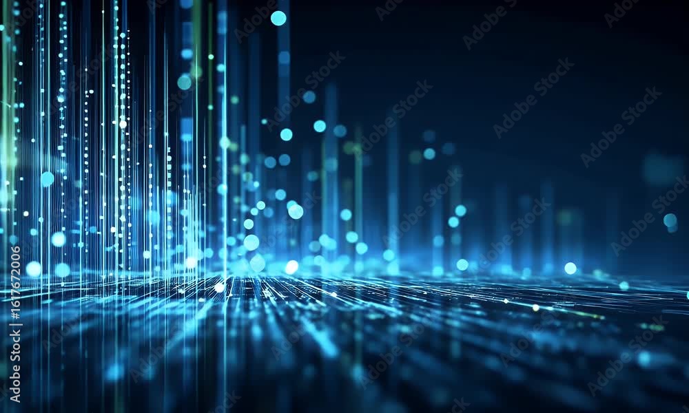 Poster blue digital background with data technology, code, and information in a dark blue color. abstract f