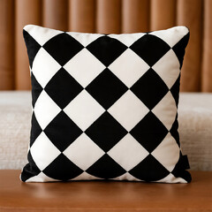 Stylish Black and White Diamond Pattern Pillow