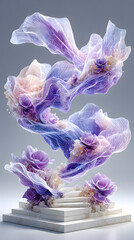 glitch data visuals Delicate floral sculpture in soft purple hues. tech abstract art, corrupted compression design