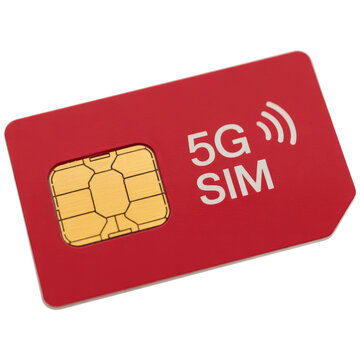 Red 5G SIM Card with Wireless Signal and SIM Text on Transparent Background for Next Generation