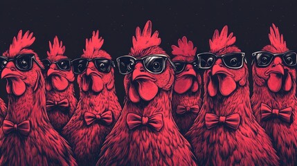 Cool roosters in sunglasses and bow ties
