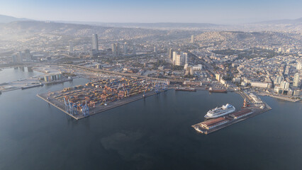 A magnificent morning view of Alsancak, izmir. Good morning izmir, Turkey. Aerial shot.