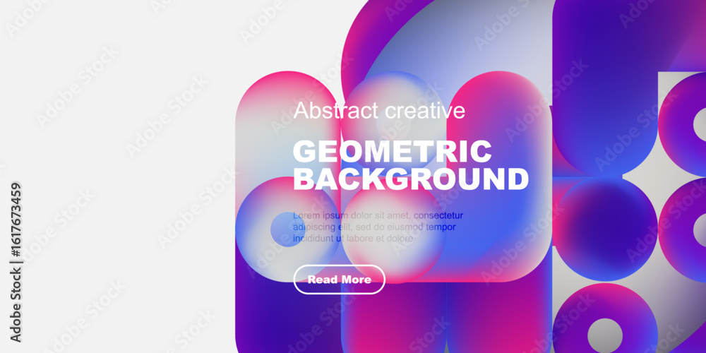 Poster abstract geometric background features vibrant colors, shapes. text overlay includes sample content,
