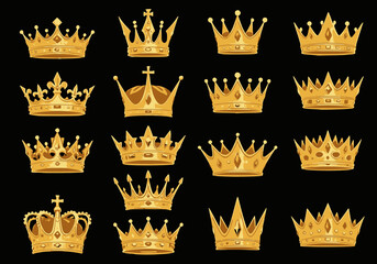 Golden Crowns Collection: Majestic King & Queen Crowns, Royal Tiaras, Luxury, Power, Authority