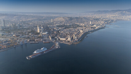 A magnificent morning view of Alsancak, izmir. Good morning izmir, Turkey. Aerial shot.