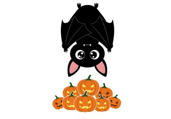Cute Hanging Bat with Jack-o'-Lanterns for Halloween