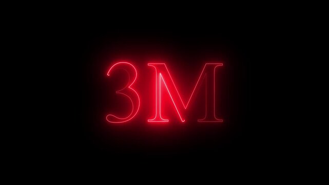3M text animation by red color neon on black background....