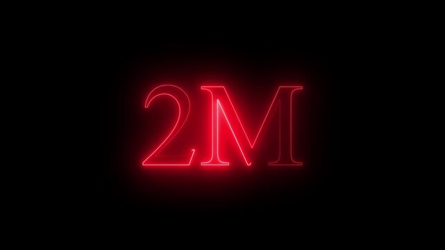 Abstract Glowing Neon Light 2 Millions Letter Icon Animation.2 Million achievement for social media videos .2M million neon glowing text animation. Glowing 2M Typography Banner .. 4k