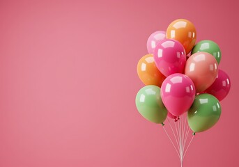 Colorful Balloons Celebration Against Pink Background