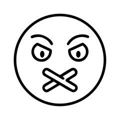 Outline swearing emoji icon, with editable stroke. Angry emoji with mouth censor, filthy language. Emoticon with foul speech, offensive word, hating face, swearing emoticon, hatred shout. Vector ... S
