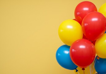 Colorful Balloons Against Pastel Yellow Background - Celebration & Party