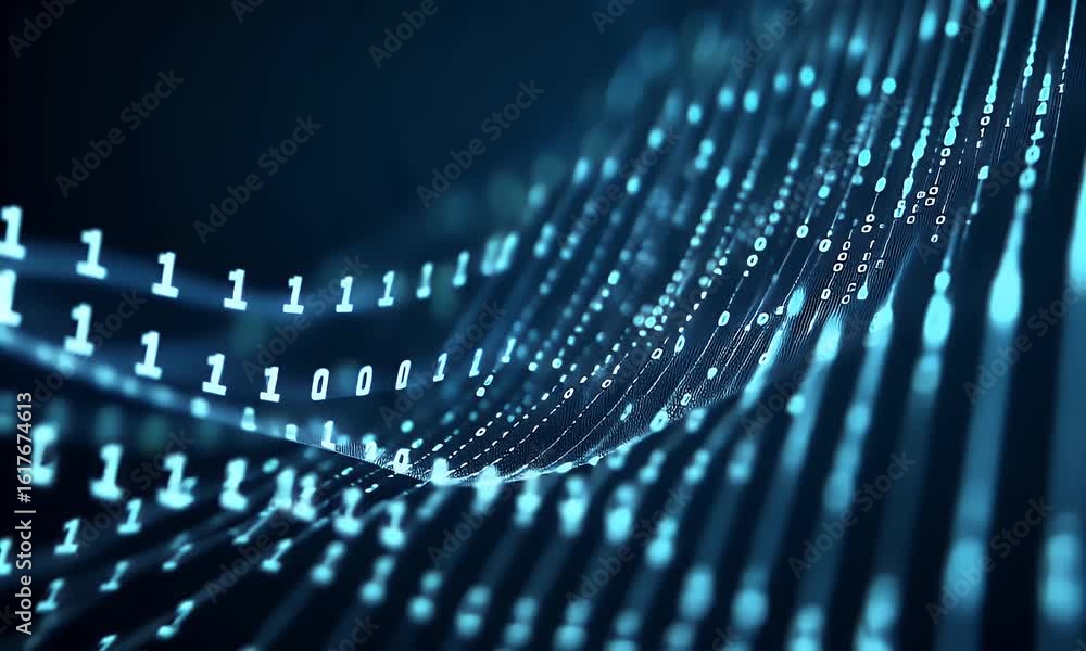 Poster blue digital background with data technology, code, and information in a dark blue color. abstract f